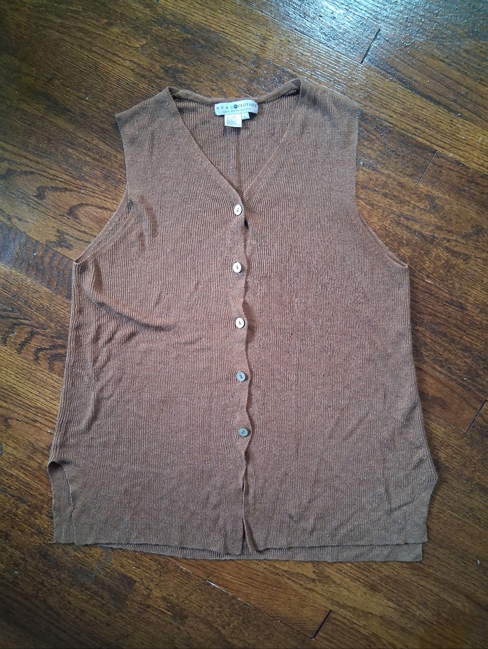 Saks Fifth Avenue FLOWY Brown Knit Vest. Womens Size L.